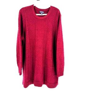 Lands' End Textured Chunky Cable Knit Tunic Sweater Women's 2X Wine Wool Blend